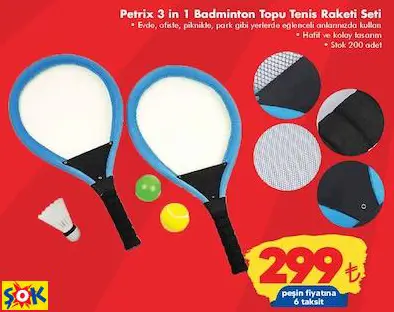 PETRİX 3 İN 1 BADMİNTON TOPU TENİS RAKETİ SETİ